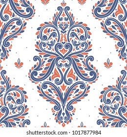 Blue and orange ornamental seamless pattern. Vintage, paisley elements. Ornament. Traditional, Ethnic, Turkish, Indian motifs. Great for fabric and textile, wallpaper, packaging or any desired idea