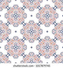 Color azul y naranja ornamental sin costuras. Elementos antiguos, paisley. Ornamento. Motivos tradicionales, étnicos, turcos e indios. Excelente para tejidos y tejidos, papel pintado, embalaje o cualquier idea que se desee