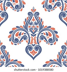 Blue and orange ornamental seamless pattern. Vintage, paisley elements. Ornament. Traditional, Ethnic, Turkish, Indian motifs. Great for fabric and textile, wallpaper, packaging or any desired idea
