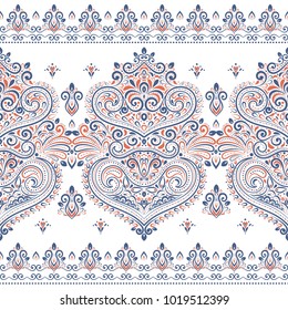 Blue and orange ornamental seamless pattern. Vintage, paisley elements. Ornament. Traditional, Ethnic, Turkish, Indian motifs. Great for fabric and textile, wallpaper, packaging or any desired idea