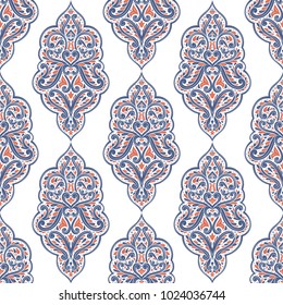 Blue and orange ornamental seamless pattern. Vintage, paisley elements. Ornament. Traditional, Ethnic, Turkish, Indian motifs. Great for fabric and textile, wallpaper, packaging or any desired idea