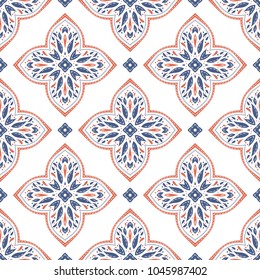 Blue and orange ornamental seamless pattern. Vintage, paisley elements. Ornament. Traditional, Ethnic, Turkish, Indian motifs. Great for fabric and textile, wallpaper, packaging or any desired idea. 
