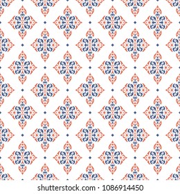 Blue and orange ornamental seamless pattern. Vintage, paisley elements. Ornament. Traditional, Ethnic, Turkish, Indian motifs. Great for fabric and textile, wallpaper, packaging or any desired idea. 