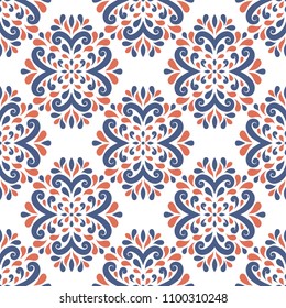 Blue and orange ornamental seamless pattern. Vintage vector, paisley elements. Ornament. Traditional, Turkish, Indian motifs. Great for fabric and textile, wallpaper, packaging or any desired idea. 