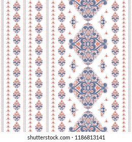 Blue and orange ornamental seamless pattern. Vintage vector, paisley elements. Ornament. Traditional, Turkish, Indian motifs. Great for fabric and textile, wallpaper, packaging or any desired idea. 