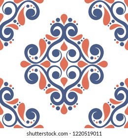Blue and orange ornamental seamless pattern. Vintage, paisley elements. Ornament. Traditional, Ethnic, Turkish, Indian motifs. Great for fabric and textile, wallpaper, packaging or any desired idea.