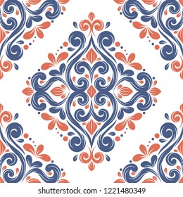 Blue and orange ornamental seamless pattern. Vintage, paisley elements. Ornament. Traditional, Ethnic, Turkish, Indian motifs. Great for fabric and textile, wallpaper, packaging or any desired idea.