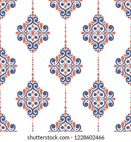 Blue and orange ornamental seamless pattern. Vintage vector, paisley elements. Ornament. Traditional, Turkish, Indian motifs. Great for fabric and textile, wallpaper, packaging or any desired idea.