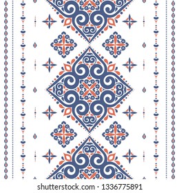 Blue and orange ornamental seamless pattern. Vintage vector, luxury elements. Great for fabric, invitation, flyer, menu, brochure, background, wallpaper, decoration, packaging or any desired idea.