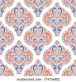 Blue and orange ornamental seamless pattern. Vintage, paisley elements. Traditional, Ethnic, Turkish, Indian motifs. Great for fabric and textile, wallpaper, packaging or any desired idea. 
