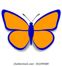 A blue and orange paper butterfly