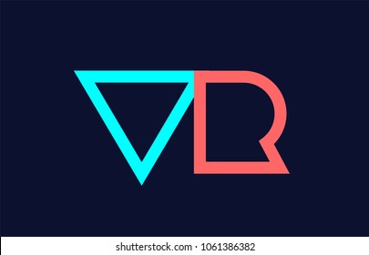 blue orange pastel alphabet letter vr v r logo combination design suitable for a company