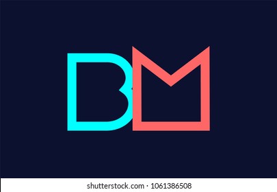 blue orange pastel alphabet letter bm b m logo combination design suitable for a company