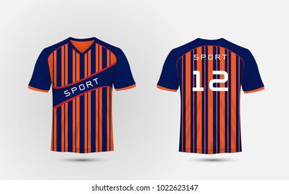 Blue and orange pattern sport football kits, jersey, t-shirt design template