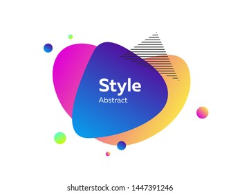 Blue, orange and pink abstract fluid shapes. Hatched triangle, circle, layers, paper style. Vector illustration for banners, posters, labels, flyers design