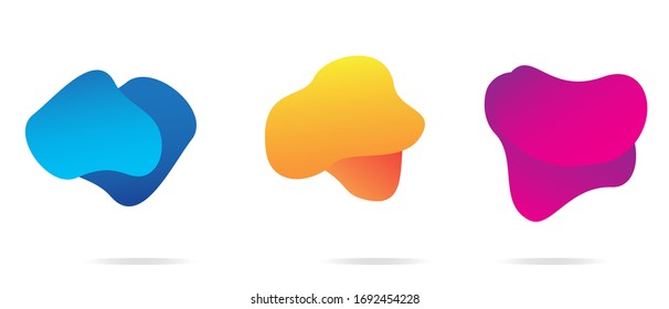 Blue, orange, pink geometric abstract elements set. Abstract shapes composition. Gradient abstract banners with flowing liquid shapes. Template for the design of a logo, flyer or presentation.