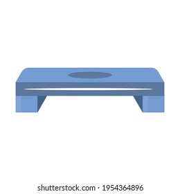 Blue and orange plastic step-platform for aerobics, vector illustration on white background, side view and general view