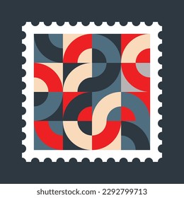Blue and Orange Postage Stamp Geometric Background Template Vector