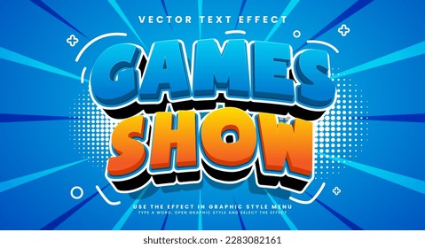 A blue and orange poster that says games show.