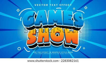 A blue and orange poster that says games show.