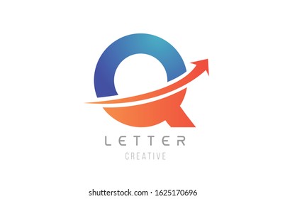 blue orange Q letter alphabet icon design for company template. Suitable for a business logotype
