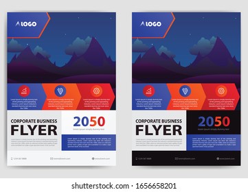 blue orange red flyer, vector cover poster brochure template design in a4 size