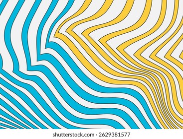 Blue and orange refracted wavy curved stripes abstract background. Vector concept design