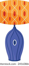 Blue and orange retro lampshade with geometric pattern. Modern home decor light fixture vector illustration.