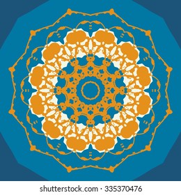 Blue and orange Seamless abstract background with round lace pattern. Retro Ornate Mandala Background for greeting card, Brochure, Card or Invitation with Islamic, Arabic, Indian, Ottoman, Asian motif