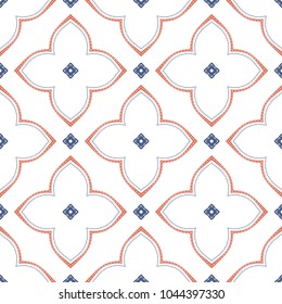 Blue and orange seamless pattern. Geometric. Ornament, Traditional, Ethnic, Arabic, Turkish, Indian motifs. Great for fabric and textile, wallpaper, packaging or any desired idea. 