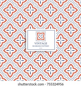 Blue and orange seamless pattern. Ornament, Traditional, Ethnic, Arabic, Turkish, Indian motifs. Great for fabric and textile, wallpaper, packaging or any desired idea. 