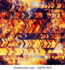 Blue, orange seamless texture with arrows. Flame effect. Abstract vector background for web page, banners backdrop, fabric, home decor, wrapping