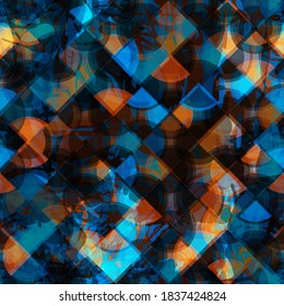 Textura transparente azul y naranja con elementos geométricos. Pintar efecto de vidrio. Resumen de fondo vectorial para página web, fondo de banners, tela, decoración doméstica, envoltura
