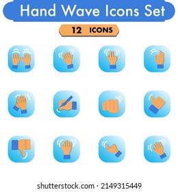 Blue And Orange Set Of Different Hand Movement Paper Cut Icon.