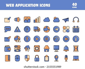 Blue And Orange Set Of Web Application Flat Icon Or Symbol.