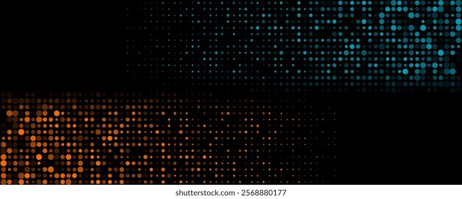Blue orange shiny sparkling halftone dots abstract futuristic background. Geometric concept vector banner design