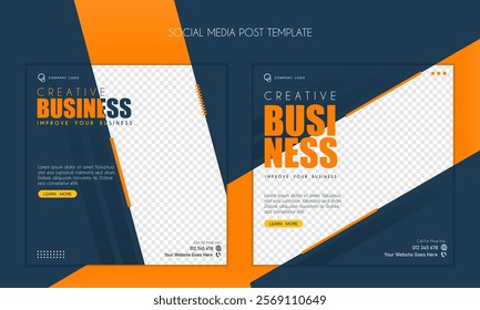 Blue orange social media posts for creative business design, editable post collection