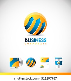 Blue orange sphere arrow 3d concept vector logo icon sign design template corporate identity