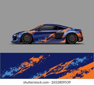 Blue and Orange Splatter Racing Car Wrap Abstract Grunge Vinyl Design