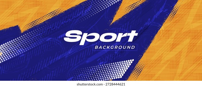 Blue and Orange Sport Game Background with Dynamic Brush Shapes and Halftone Patterns. For Banner or Poster Design