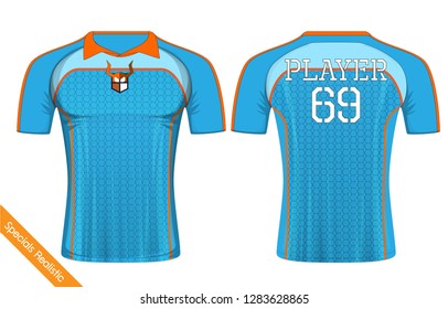 Blue and Orange sport wear protection equipment vector illustration.layout football sport t-shirt design. Template front, back view. Soccer kit national team shirt mock up and number for edit.