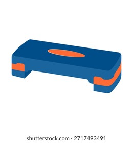 Plataforma escalonada azul y naranja para ejercicios de entrenamiento, entrenamiento y fitness. Ilustración vectorial plana aislada sobre un fondo blanco.