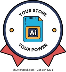 A blue and orange sticker with a white background and the words "Your Store Your Power" written in white