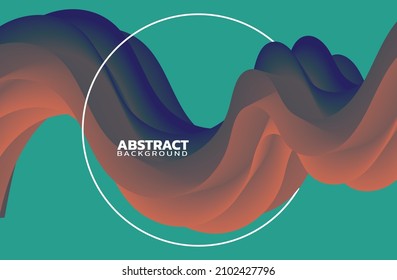 blue and orange striped wave. 3d Fluid gradient abstract. Liquid color background with white circle frame design. template for poster, backdrop, brochure. vector illustration. 