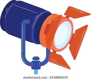 Blue and orange studio stage spotlight, entertainment lighting equipment. Concert or show light vector illustration.