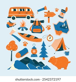 Blue and Orange Summer Camp Illustration