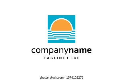 blue orange sunset Square Sun Water Sea Ocean with Logo