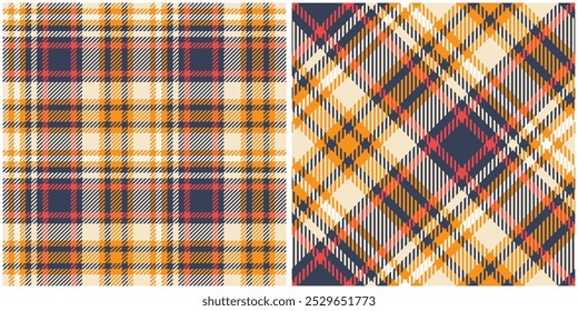 Padrão de Tartan laranja azul sem emenda. Padrão de xadrez doce para impressão de camisas, roupas, vestidos, toalhas de mesa, cobertores, cama, papel, colcha, tecido e outros produtos têxteis.