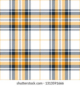 Blue and orange tartan plaid. Trendy Scottish cage textile pattern.