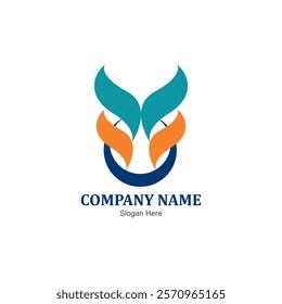 Blue orange teal shapes form a company name design suitable for branding, marketing materials, business presentations, and digital promotions.